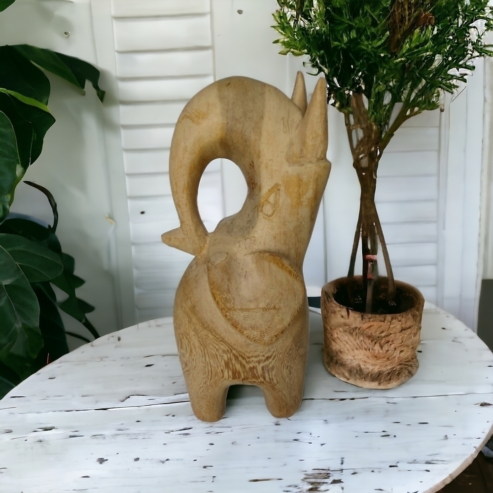Vintage Rustic Hand Carved Wooden 9 Inch Tall Elephant